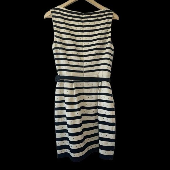 Nanette Lepore Champagne/Black Rhinestone Trim Sheath Dress Sz 6 - Picture 5 of 9